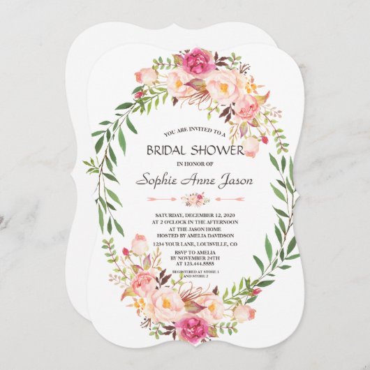 Rustikales Rosa Blush Bloral Bloom Brautparty Einladung (Vorne/Hinten)