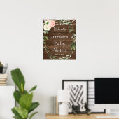 Rustikales Rosa Blütenbaby Dusche Begrüßungszeiche Poster (Heimbüro)