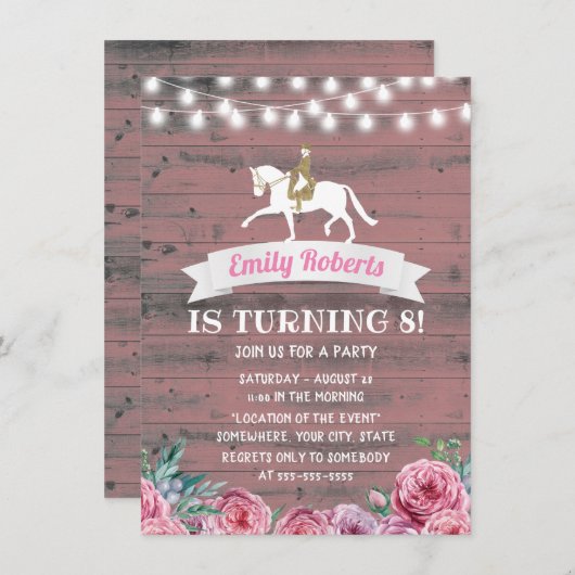 Rustikales Rosa Blütenbarsch Einladung (Vorne/Hinten)