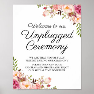 Rustikales rosa Blütenblatt Unplugged Ceremony Sig Poster