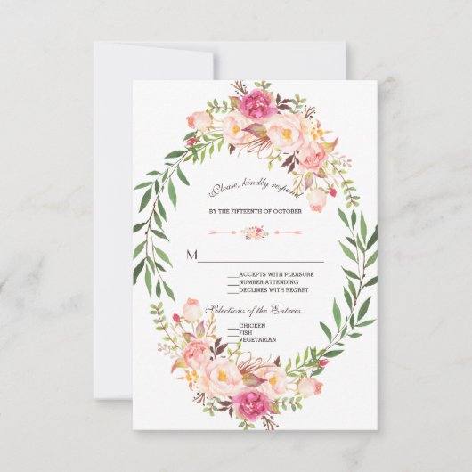Rustikales Rosa Blütenblütenblütenhochzeit RSVP Karte (Vorderseite)