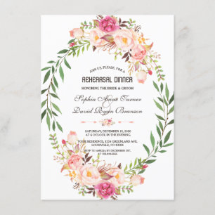 Rustikales Rosa Blütenblütenfest Probe Abendessen Einladung