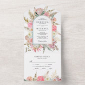 Rustikales Rosa Blütenpink Boho Pampas Grass Weddi All In One Einladung (Innen Boden)