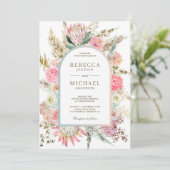 Rustikales Rosa Blütenpink Boho Pampas Grass Weddi Einladung (Stehend Vorderseite)