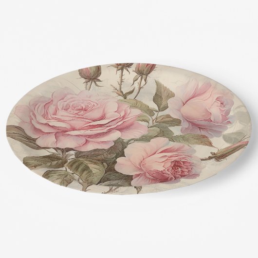 Rustikales Rosa Bouquet Pappteller (Schrägansicht)