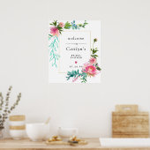 Rustikales Rosa Brautparty Boho Begrüßungszeichen Poster (Küche)