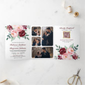 Rustikales Rosa Burgund Floral QR Code Hochzeit Dreifach Gefaltete Einladung (Innenseite)