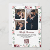 Rustikales Rosa Burgund Floral QR Code Hochzeit Einladung (Rückseite)
