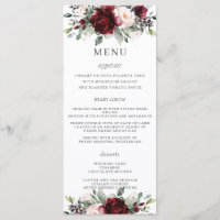 Rustikales, rosa, Burgunder, florales Hochzeitmenü