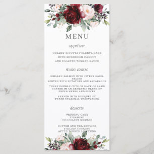 Rustikales, rosa, Burgunder, florales Hochzeitmenü Programm