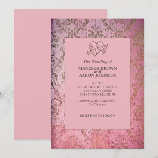 Rustikales Rosa - Einladung zur Hochzeit (Vorne/Hinten)