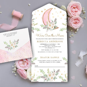 Rustikales Rosa Elfenbeinblume Babydusche All In One Einladung