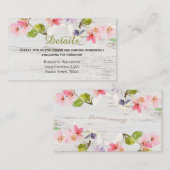 Rustikales Rosa Florals auf weißem Holz Begleitkarte (Vorne/Hinten)