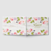 Rustikales Rosa Florals auf weißem Holz Gästebuch (Voll)