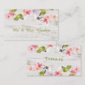 Rustikales Rosa Florals auf weißem Holz Platzkarte (Vorne/Hinten)