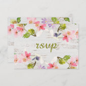 Rustikales Rosa Florals auf weißem Holz RSVP Karte (Vorne/Hinten)