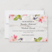 Rustikales Rosa Florals auf weißem Holz Save The Date (Rückseite)