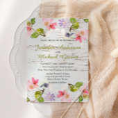 Rustikales Rosa Florals auf Weißholz Einladung