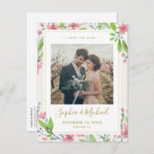 Rustikales rosa Foto Save the Date Einladung Postkarte (Vorne/Hinten)