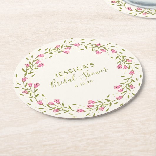 Rustikales Rosa Garden Blume Custom Brautparty Runder Pappuntersetzer (Angewinkelt)