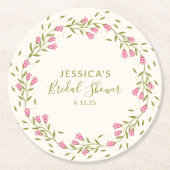 Rustikales Rosa Garden Blume Custom Brautparty Runder Pappuntersetzer (Vorderseite)