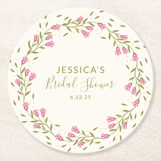 Rustikales Rosa Garden Blume Custom Brautparty Runder Pappuntersetzer (Vorderseite)