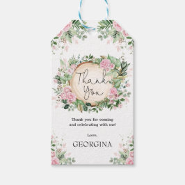 Rustikales Rosa Garten Blume Botanisches Blätter Geschenkanhänger