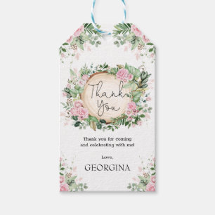 Rustikales Rosa Garten Blume Botanisches Blätter Geschenkanhänger