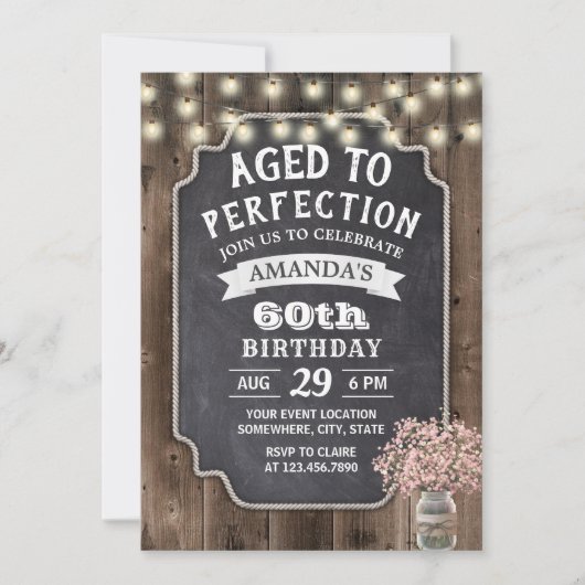 Rustikales rosa Gipskraut Mason Jar 60. Geburtstag Einladung (Vorderseite)