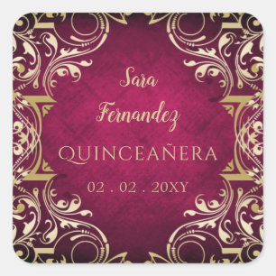 Rustikales Rosa Gold Elegantes Quinceanera Quadratischer Aufkleber