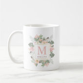 Rustikales rosa goldfarbenes Boho Custom Monogram Kaffeetasse (Links)
