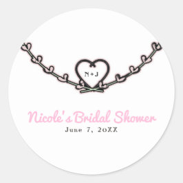Rustikales rosa Heart Vine Brautparty Gastgeschenk Runder Aufkleber