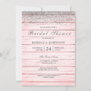 Rustikales Rosa Holz Silber Glitzer Brautparty Einladung
