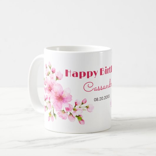 Rustikales rosa Kirschblossom Sakura Floral Geburt Kaffeetasse (Vorderseite Links)