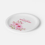 Rustikales rosa Kirschblossom Sakura Floral Geburt Pappteller (Schrägansicht)