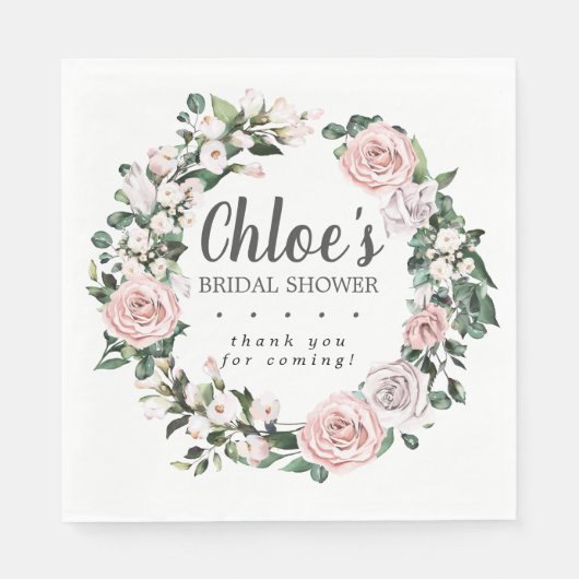 Rustikales rosa Lila florales Brautparty Danke Serviette (Vorderseite)