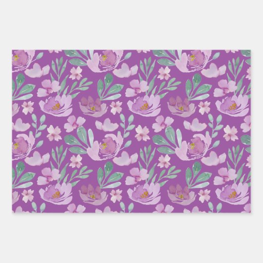 Rustikales rosa-magenta-florales Wasserfarbmuster Geschenkpapier Set (Vorderseite 2)