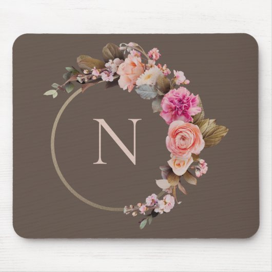Rustikales rosa Monogramm florales Gold Mousepad (Vorne)