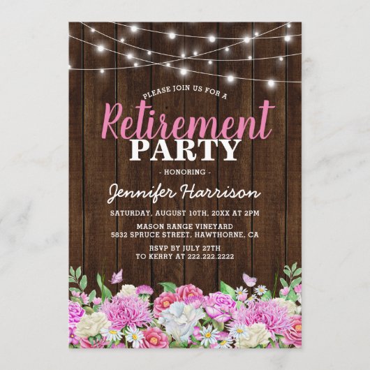 Rustikales, rosa Party Einladung (Vorderseite)