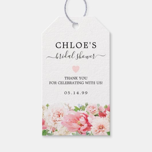 Rustikales Rosa Pink Peony Floral Brautparty Geschenkanhänger (Vorderseite)