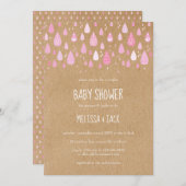 Rustikales Rosa Rindrops Baby Girl Dusche Einladung (Vorne/Hinten)