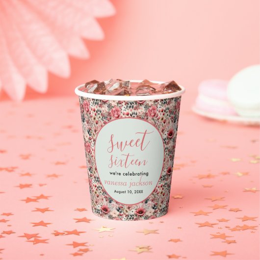 Rustikales Rosa Rose Gold 16 . Geburtstag Pappbecher (Insitu)