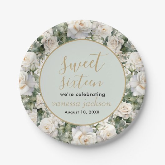 Rustikales Rosa Rose Gold 16 . Geburtstag Pappteller (Vorderseite)