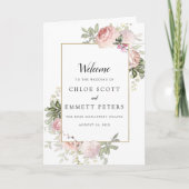 Rustikales rosa Rosen-Blumen-Hochzeitsbüchlein Programm (Vorderseite)