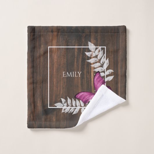 Rustikales Rosa Schmetterling Personalisiertes Bad Badhandtuch Set (Waschlappen)