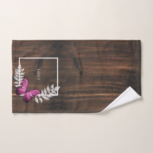 Rustikales Rosa Schmetterling Personalisiertes Bad Badhandtuch Set (Handtuch)