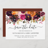 Rustikales Rosa Terracotta Burgund Rote Blumenhoch Save The Date (Vorne/Hinten)