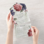 Rustikales Rosa und Blaue Ponys Abendessen mit Grü All In One Einladung (Abreißen)