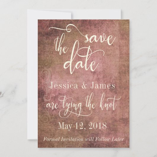 Rustikales Rosa und Burlap sind Save the Date Vint (Vorderseite)