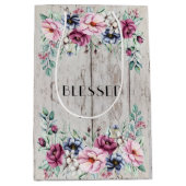 Rustikales Rosa und geblümtes Barnholz, gesegnet Mittlere Geschenktüte (Vorderseite)